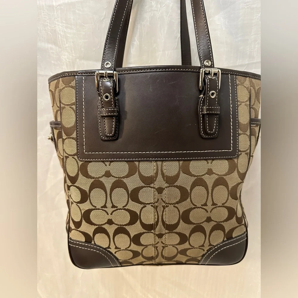 Coach Brown Signature Canvas Tote with Dark Brown Leather Trim